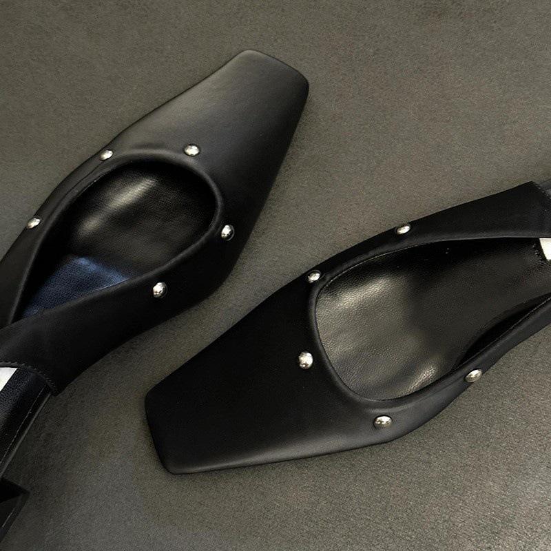 Comfortable sandals without tiring feet, back strap, thick heel, square head, black single shoes, summer skirt.