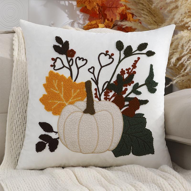 Halloween Thanksgiving Pillowcase Pumpkin Embroidered Velvet  Pillow Case Sofa Car Bedroom Decorative Cushion Cover