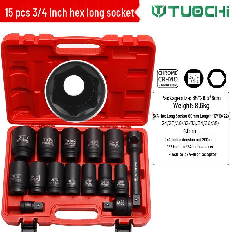15-Piece Impact Socket Set: 3/4-Inch, Hexagonal & Star, Extended, Heavy-Duty, for Tire Removal