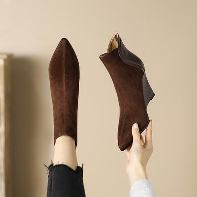 Fashion Women Wedges Suede Ankle Snow Boots Pointed Toe Shoes 2025 Winter Fashion New High Heels Chelsea Boots Zipper Pumps Mujer Botas