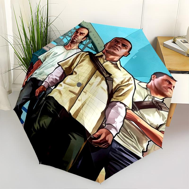 1 PC Automatic Folding Umbrella - Grand Theft Auto Pattern Portable Foldable Design With 8 Ribs Christmas Birthday Gifts