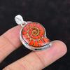 Red Turquoise In Ammonite Fossil Pendant Handmade Jewelry Amazing Gemstone Pendant 925 Sterling Silver Pendant Unique Jewelry Gifts for Him