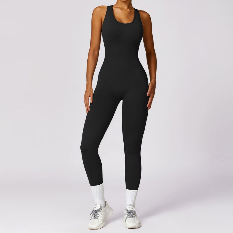 

[Kardashian Series] Seamless Thread Yoga Jumpsuit Belly Contracting and Close-Fitting Exercise Sleeveless Beauty Back Bodysuit Female Classy Black M