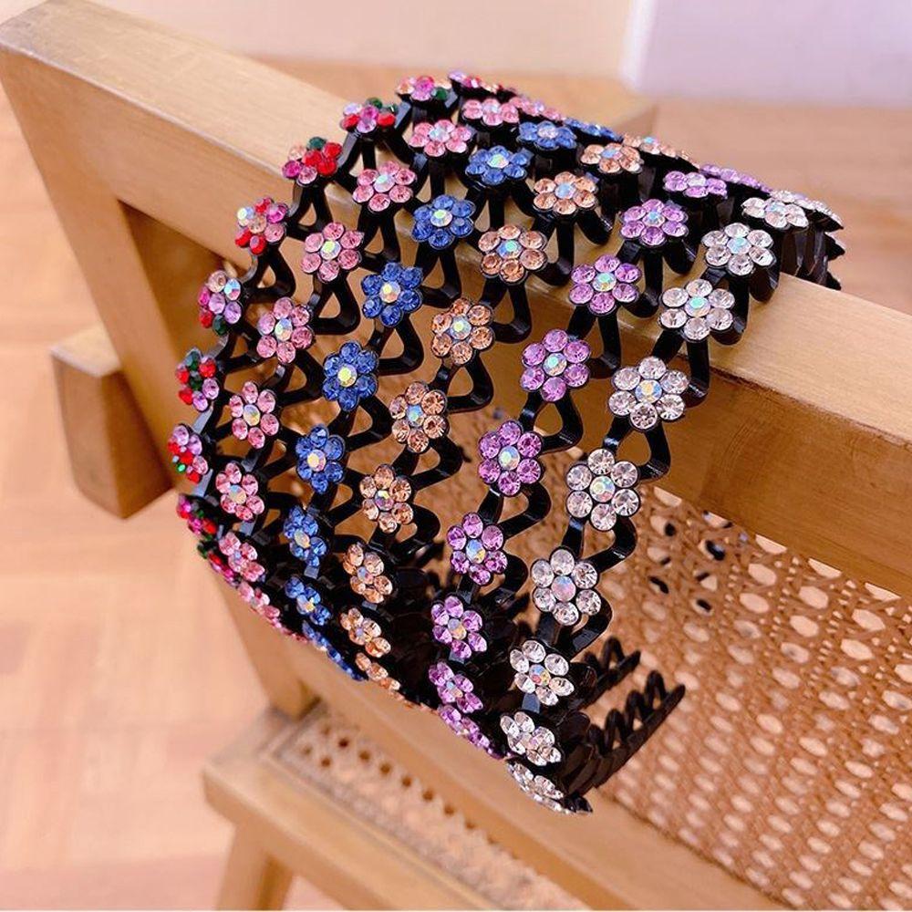 Vintage Wave Girls Non-slip Flower Women Hair Hoop Crystal Korean Style Hairbands Thin Headband