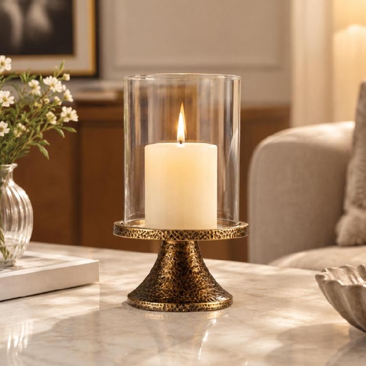 No-Assembly Candle Holders with Clear Glass Shade for Waxes, Tea Light, or LED Candle Displays and Decorative Arrangements