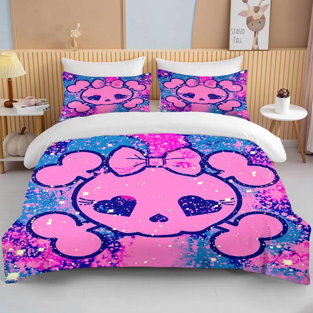 Pink Skull Print Bedding Set Duvet Cover 1 Duvet Cover 2 Pillowcases Adult and Children Bedding Set Luxury Grils Gift Full Size