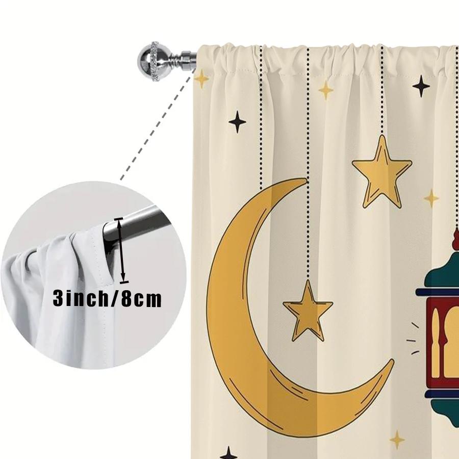 2pcs Cute Crescent Moon & Lantern Curtains Islamic Festival Design Sheer Light-Filtering Fabric Living Room Bedroom Window Decor