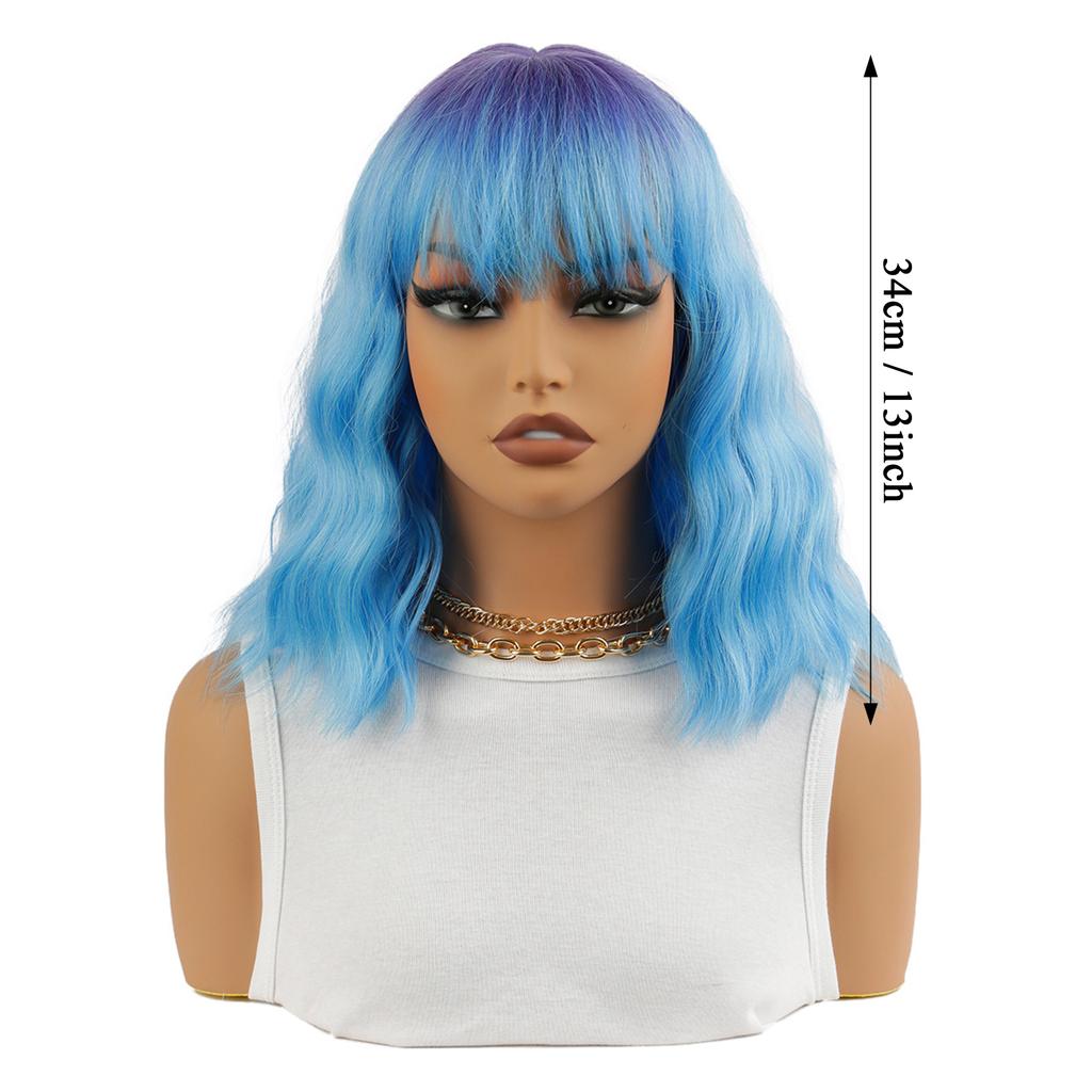 13inch Blue Short Bobo Wigs Natural Looking Breathable Wigs for Stage Movie Hair Styling