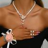Pearl Bridal Jewelry Set: Necklace, Earrings, and Flower Bracelet