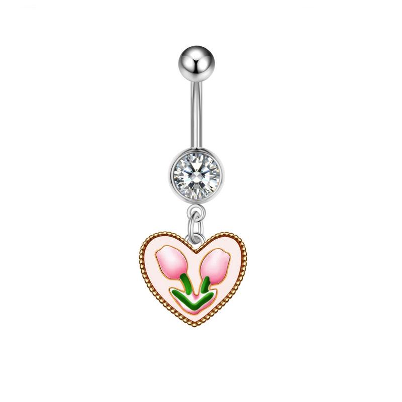 Cute Sweet Dangle Belly Button Rings  Butterfly Heart Navel Ring Stainless Steel Body Piercing Jewelry