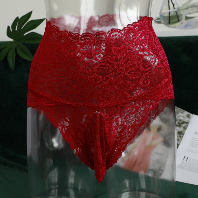 Hohe Taille Spitze Unterwäsche Herren, mit jj Set Unterwäsche, Tasche integriert ultra-dünn transparent Sex Slips