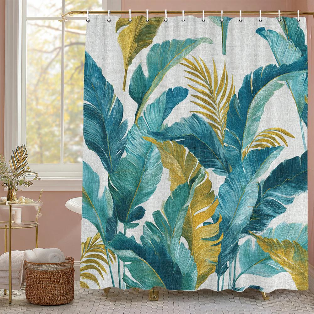 Grünes Blatt Duschvorhang, Palmblatt, Bananenblatt Badezimmerdeko, Wasserdichter Polyester Duschvorhang, Heimdeko Duschvorhang