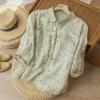Women's Summer Retro Print Seven-Sleeve Cotton Linen Shirt