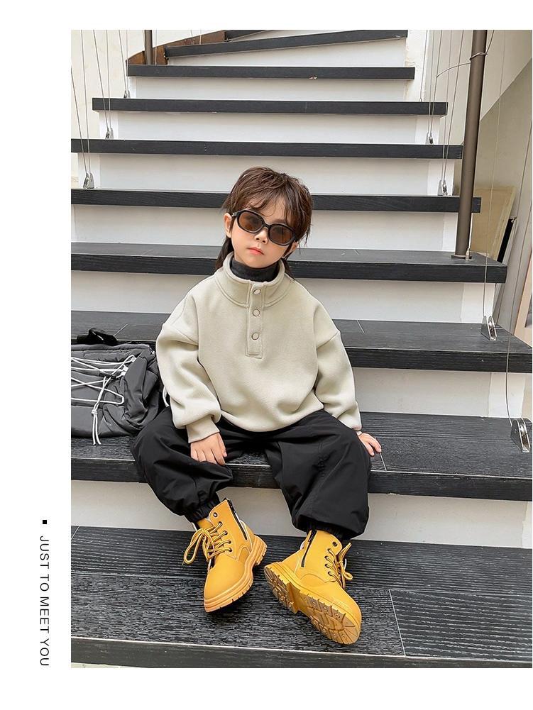 Children's Thick Coral Fleece Pullover Hoodie with Stand-up Collar for Autumn/Winter