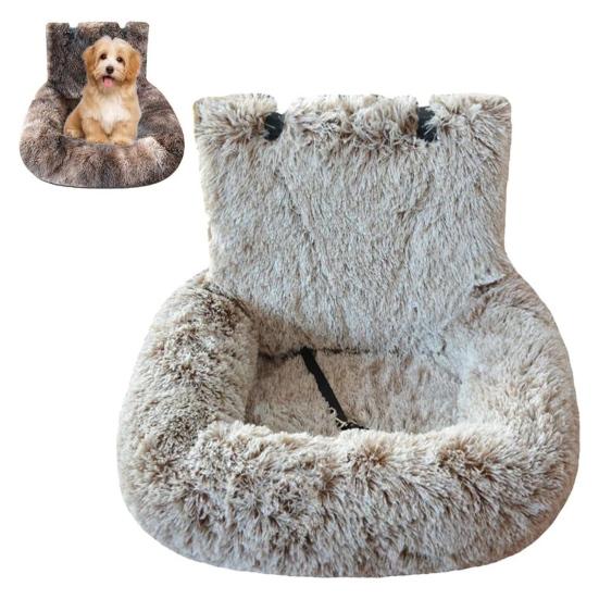 Dogs Car Seat Travel Dog Bed with Safety Straps Plush Fluffy Pet Seat with Non-Slip Backing Detachable Washable Cushion for Small Large Dogs