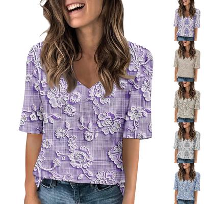 Kadın V Yaka T Gömlek Yarım Kollu Baskılı Casual Yaz Tees T Gömlek Bluz Tops