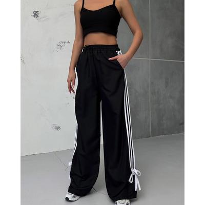 Allround-Freizeithose für Damen im Sommer Neue High-Waist Locker Kontrastfarbig Gestreifte Weitbeinige Hose