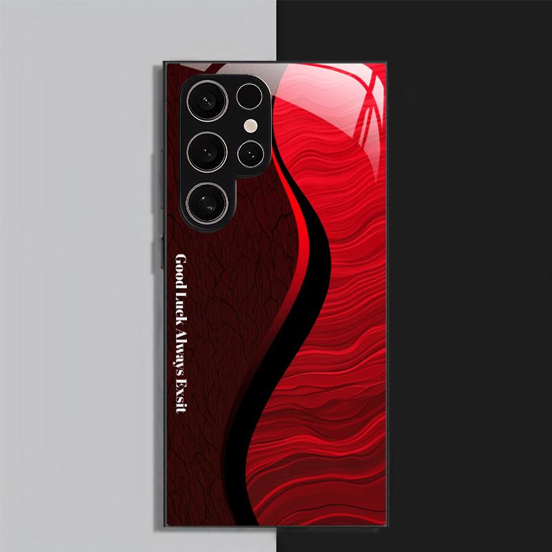 Wind red and black ripple black glass phone case suitable for Samsung Galaxy S26 S25 S24 S22 S21 S20 FE/Ultra/Plus anti drop
