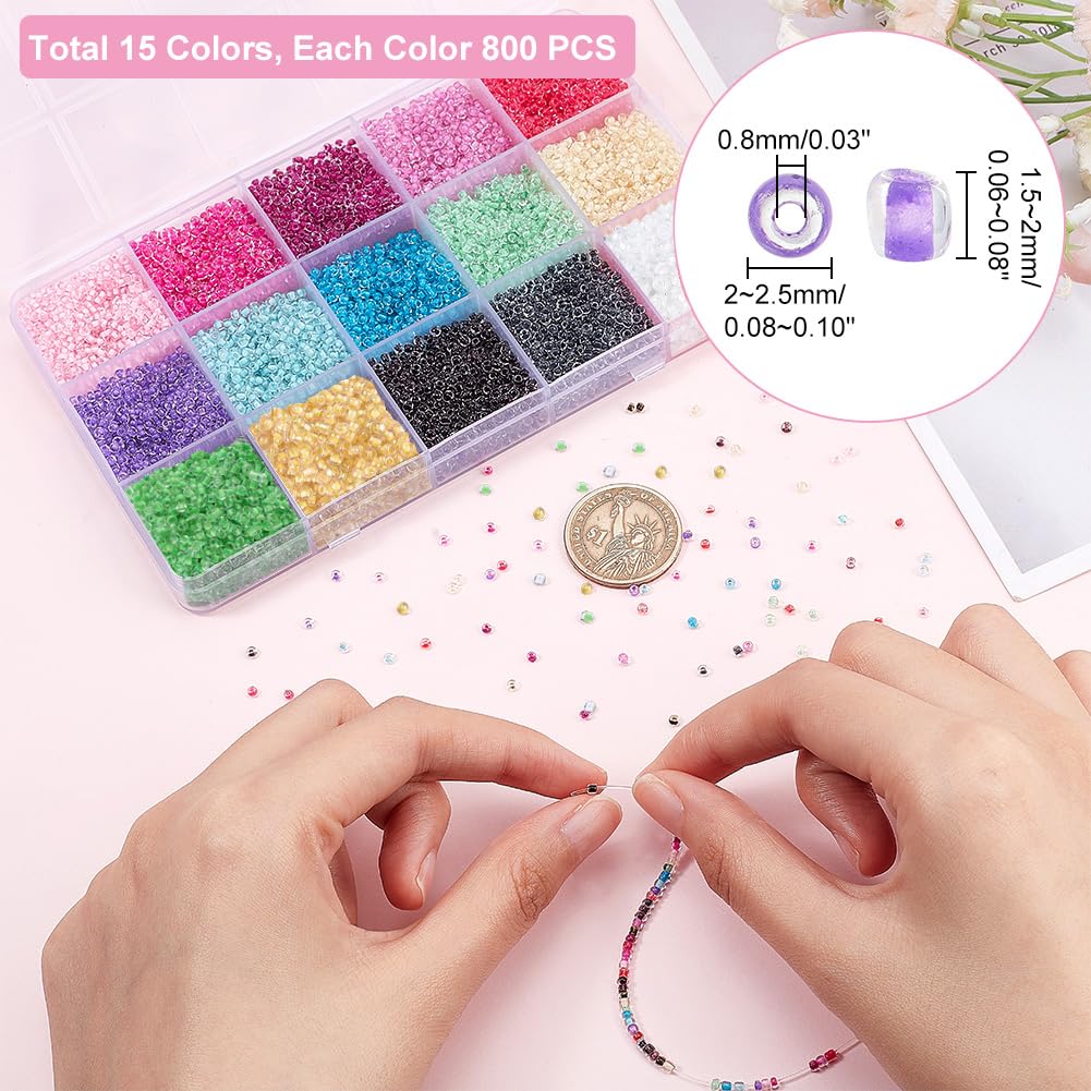 PH PandaHall Piese Margele de Seminte de Sticla de 2mm in 15 Culori Colorate Sticla Mici Rotunde Artizanat DIY Artizanat Accesorii Bijuterii 12.000 Culori, Margele, Margele, Consumabile,