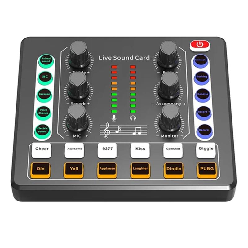 

Professional Sound Mixer Live Sound Card Voice Changer Effects and Voice Changer Studio Equipment for Streaming чорний