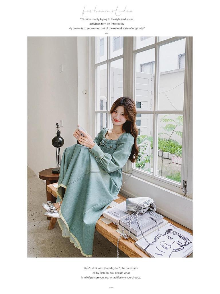 Hepburn-Style Denim Shirt Dress for Women - Spring/Autumn 2024 Retro Waist Design