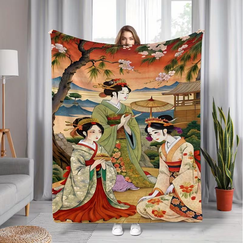 1pc Nine-Tailed Fox Flannel BlanketSoftWarmLightweightUsed for Sofa, Bedroom, Living Room, Bed Couch ChairAdult Gifts for Family
