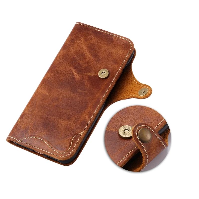 Naturalne etui ze skóry Genuine do IPhone 7 Plus 8Plus IPhone6 6Plus 6s 16 Pro Max Retro Vintage Flip Cover z kieszonką na karty i paskiem