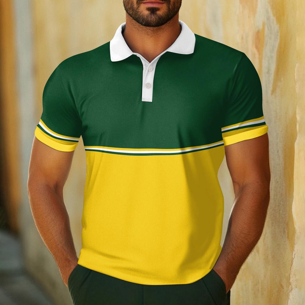 Herren Lässig Atmungsaktiv Kurzarm Gestreift Kariert Bedrucktes Hemd