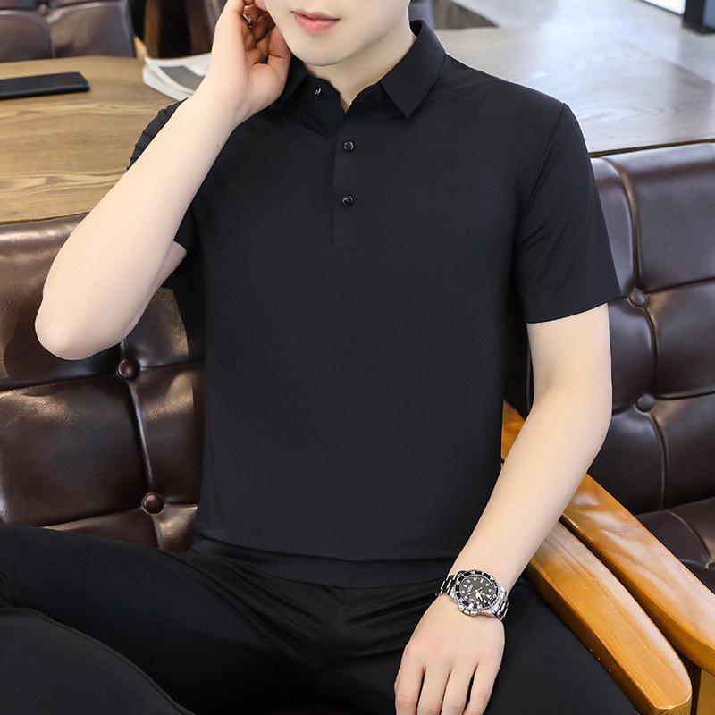 T-shirt 8XL ad asciugatura rapida Manica corta da uomo in seta ghiaccio senza cuciture Polo con risvolto Camicia casual