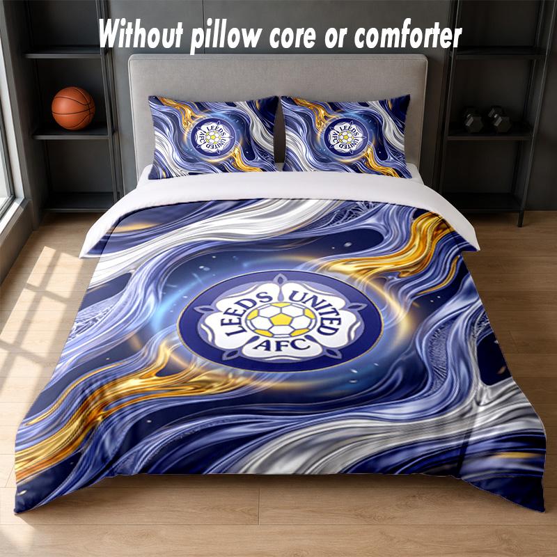 Leeds United Football Design Bed Bedding Set 1 Duvet Cover + 2 Pillowcases Soft Breathable Household Bed Linens