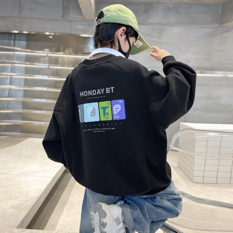 

Красивый худи для мальчиков весна и осень 2025 Детская мода повседневный белый топ 170cm чёрный