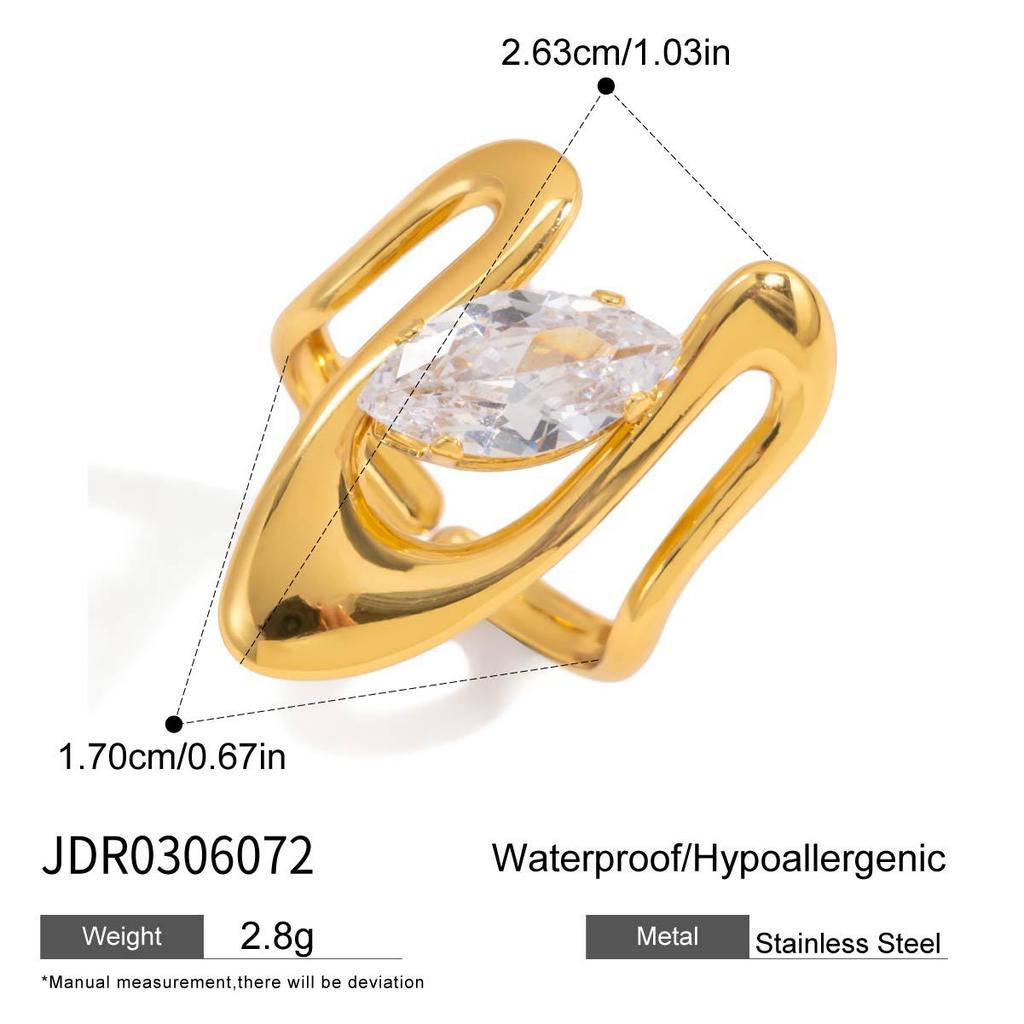 New Trend Stainless Steel Zircon Rings for Women Non-Tarnish Waterproof Jewelry Irregular Geometric Open Adjustable Ring