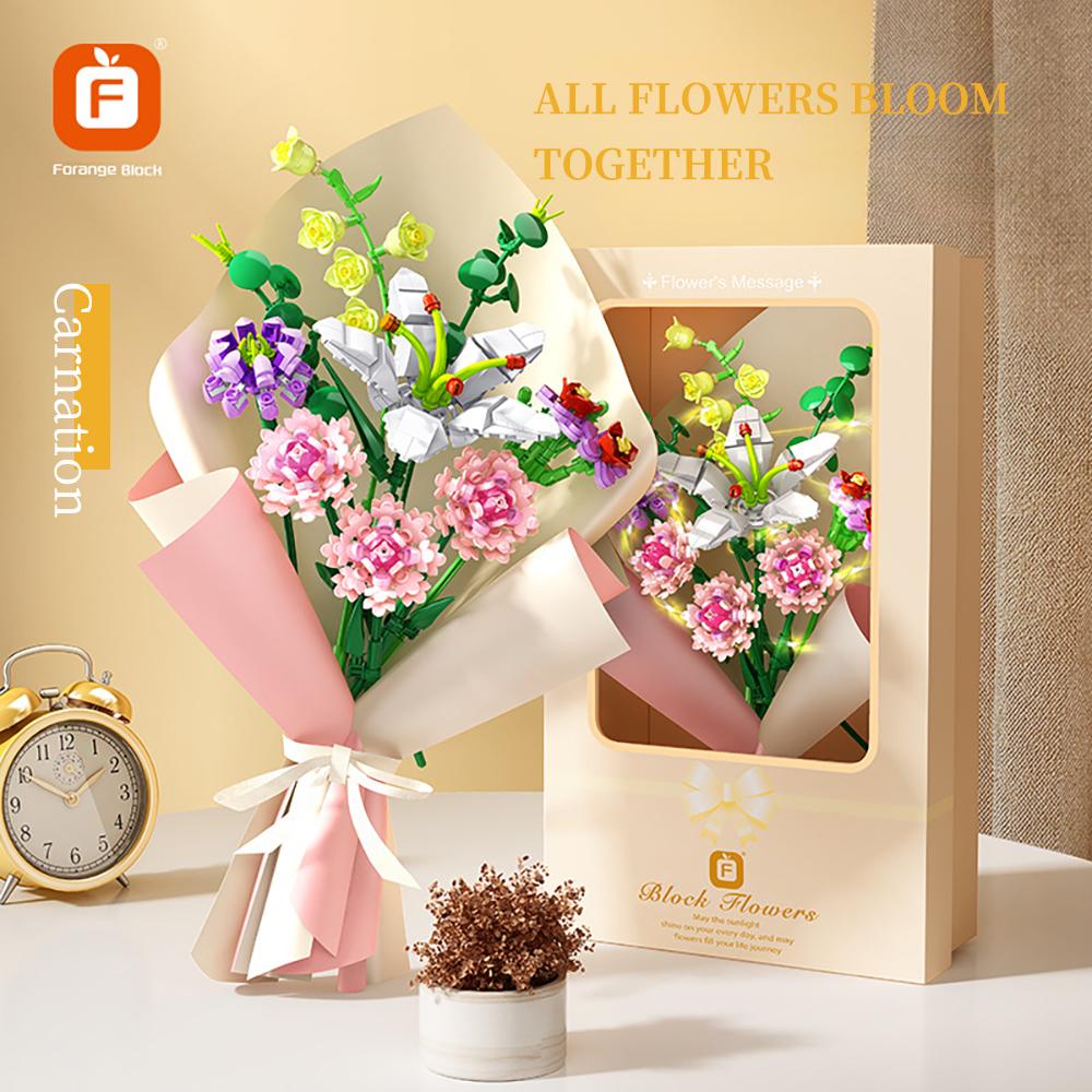 TOYLINX 514PCS Artificial Flower Bouquet Building Blocks Collection Flower Bouquet Building Set Home Decor Valentines Day Gifts