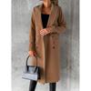Womens Long Wool Blend Coat With Real Pockets Thick Winter Outerwear Classic Notched Collar Double-Breasted Button