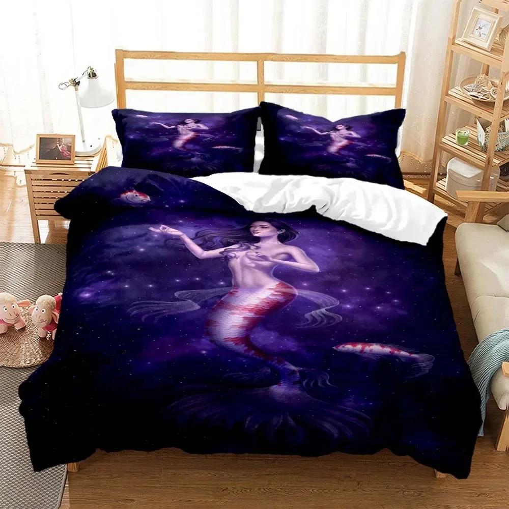 Zodiac Mermaid Digital Beding Set 3D Printed Suitable for Bedrom Soft with Soft Fabric Duvet Cover Set With Pilowcases Children Kids Home Textile