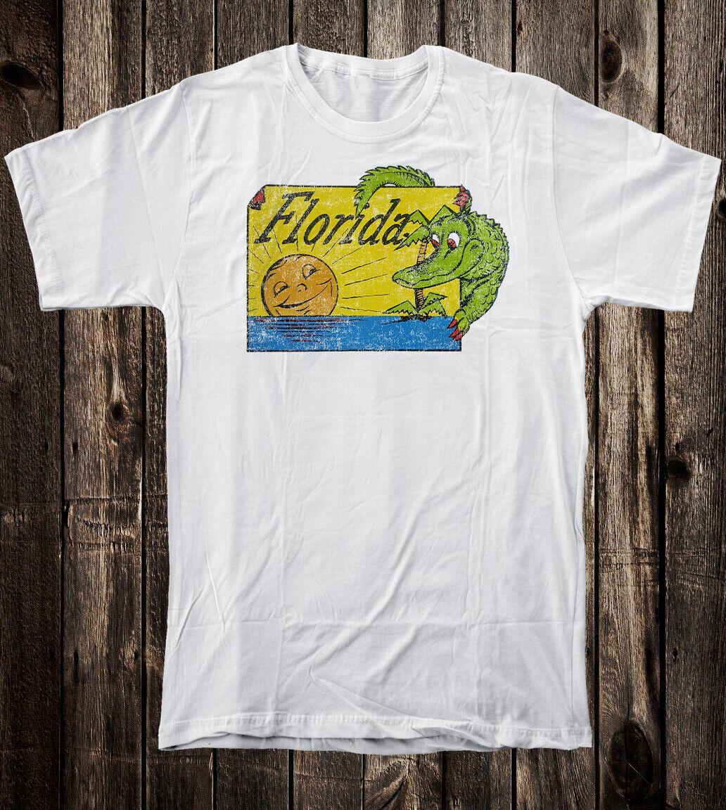 Retro Travel Tee T Shirt Vtg Tourist Sunshine State Florida Alligator Gator M