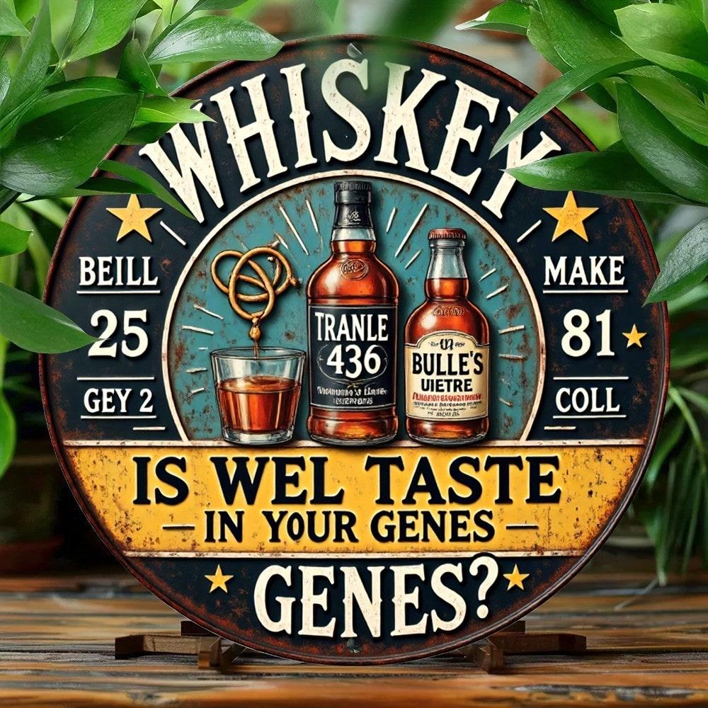 Retro Whiskey Round Metal Tin Sign Vintage Bar Decor Gift For Men