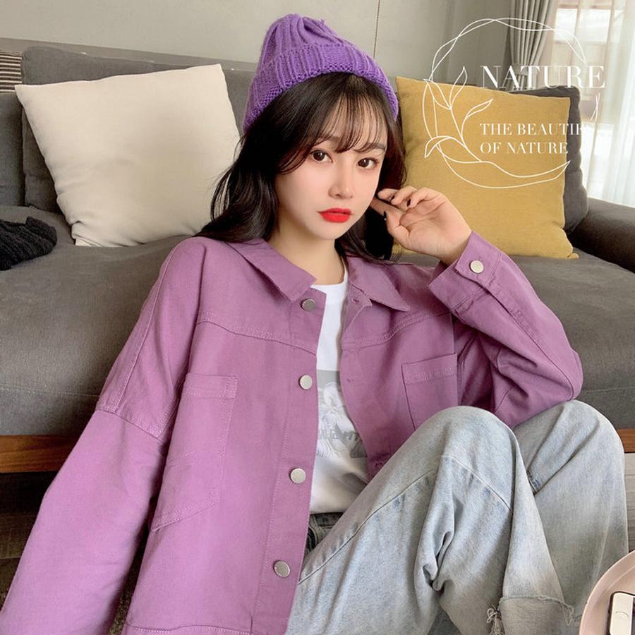 Új Lila Farmerdzseki Női Rövid Laza Vintage Retro Alkalmi Dzseki Felső Ins Divat