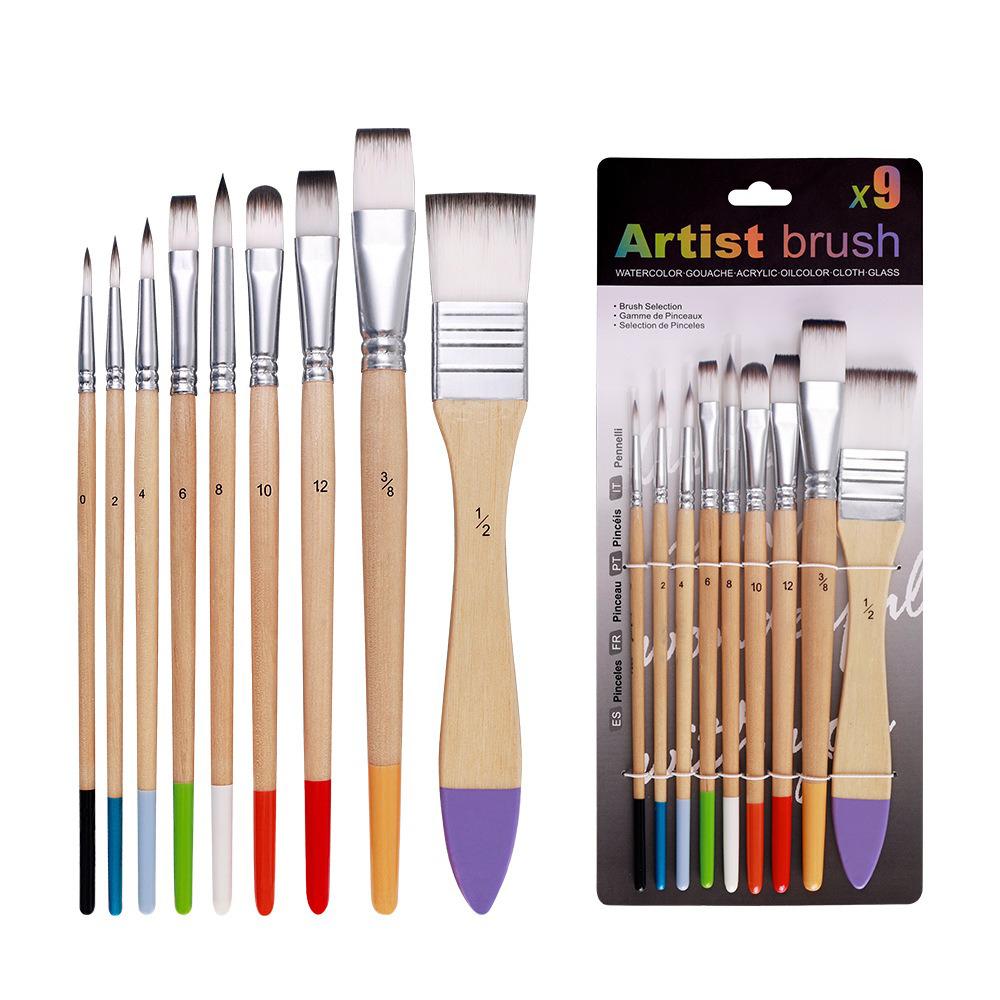 Nylon Hair 9 Pcs Brush Mixed Art Supplies Beginner Watercolor Painting Wall Paint Pigment Board Brush Acrylic Paint Set Artist
