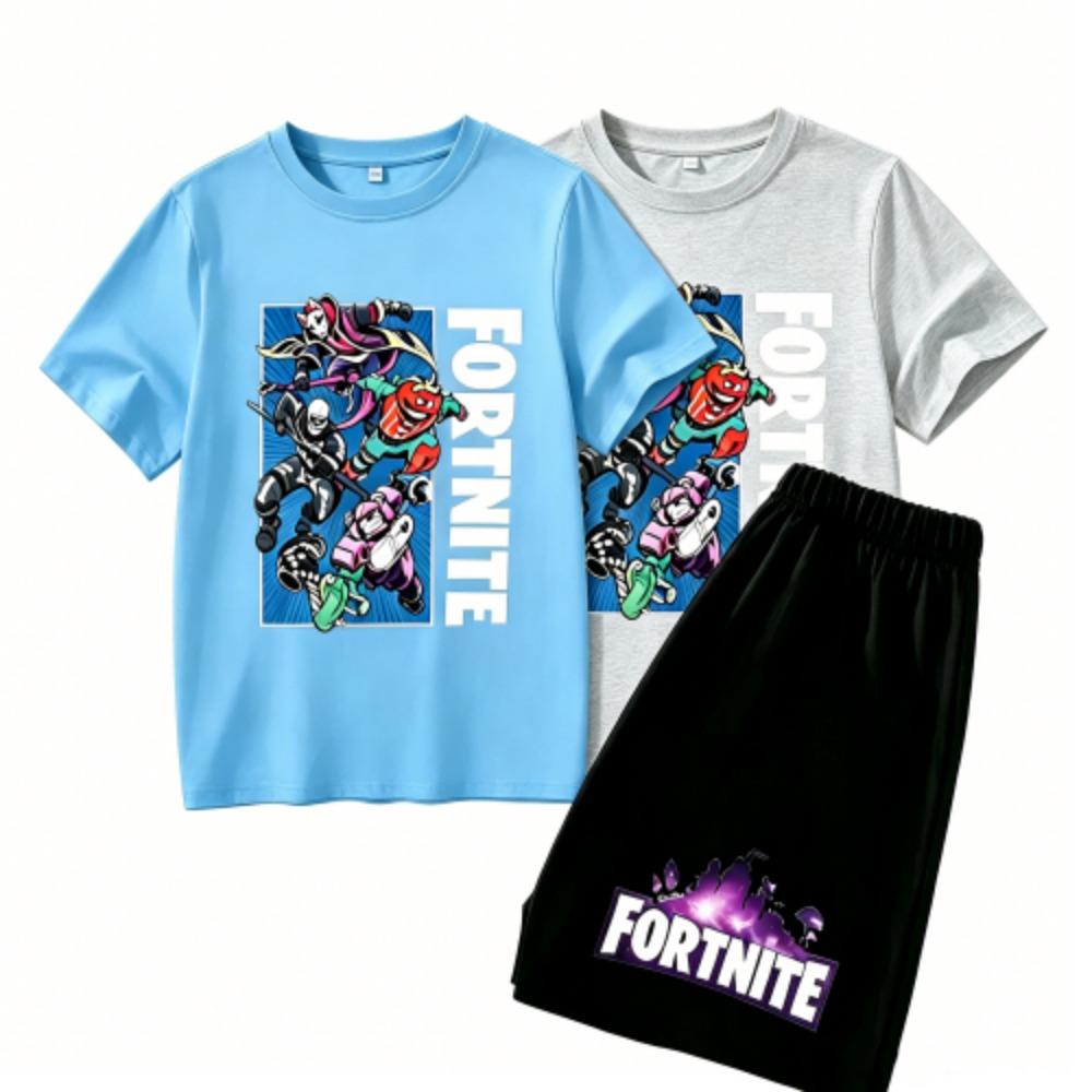 Anime Game Fortress Print Outdoor Street Kids T-shirt and Shorts Summer Home Casual Outfit Boy and Girl's Sports Set