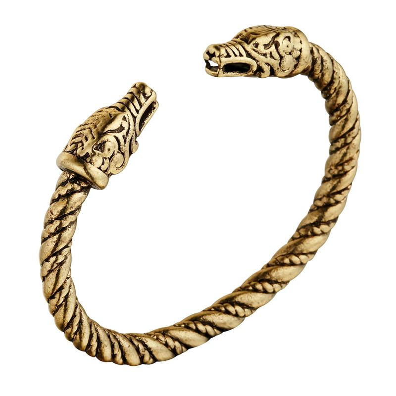 Punk Double Dragon Head Bangle Women Men Wristband Cuff Bracelets Nordic Viking Pagan Jewelry Party Christmas Gift Charm
