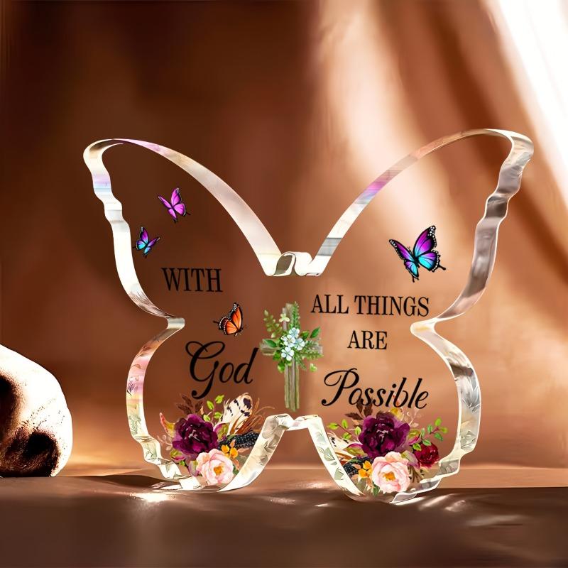 2D Flat Inspirational Bible Verse Acrylic Butterfly Plaque, Scripture Design, Suitable for Wall Decoration, Porch, Room, Villa, Accents Home, Hallway,