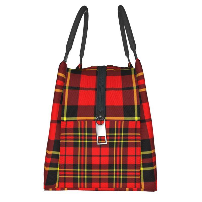 Red Black Tartan Check Scottish Thermal Lunch Bag Women Large Insulated Cooler Bento Tote Bag for Picnic Work Reusable Lunch Box