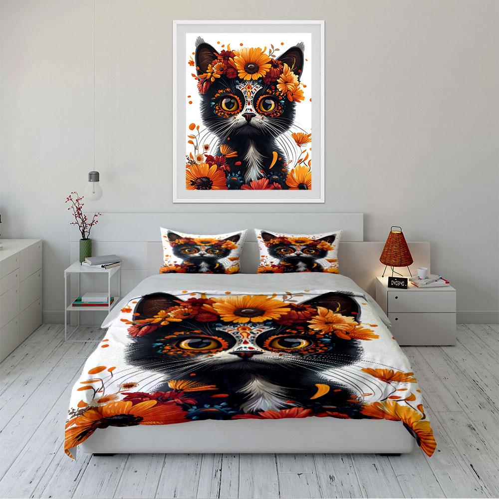 Cat with Floral Crown Bedding Bedding Duvet Cover Set Duvet Cover Pillowcases (1 * Duvet Cover 2 * Pillowcases, Without Duvet Insert)
