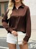 Elegant Women's Solid Color Satin Long Sleeve Shirt with Retro Buttons