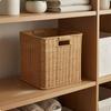 Cesto in Rattan con Apertura Superiore Manici Ritagliati Rettangolari Marrone Chiaro 35x26x18.5cm