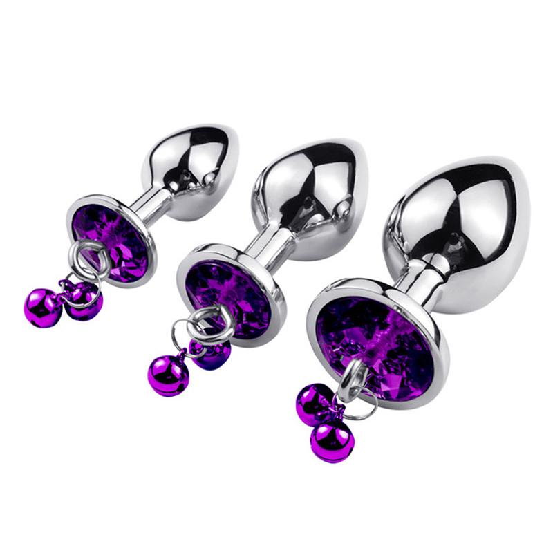 Analplug Sexspielzeug Edelstahl Glattstahl Buttplug mit Glöckchen rundem Kristallanhänger