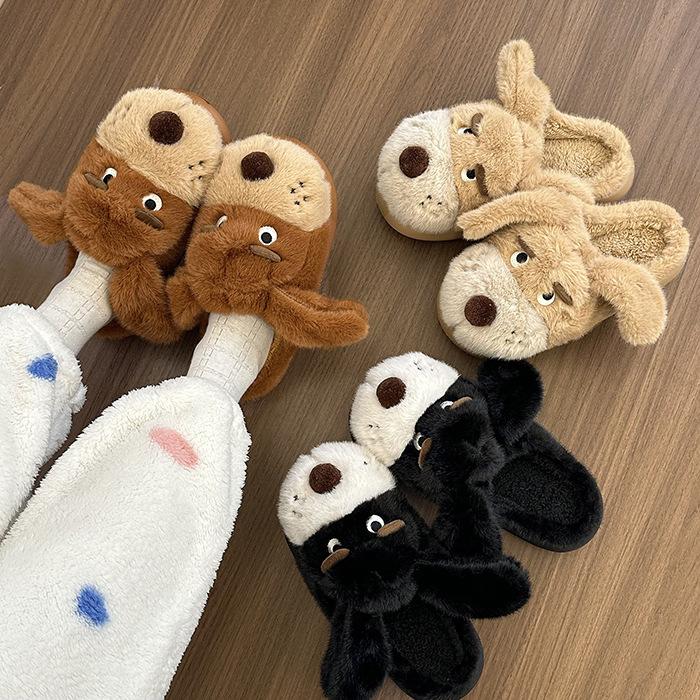 Women's Cartoon Cute Thick Bottom Heightened Large Size Winter Warm Padded Lining Anti-slip Outdoor Shoes Hiking Sports Cotton Slippers