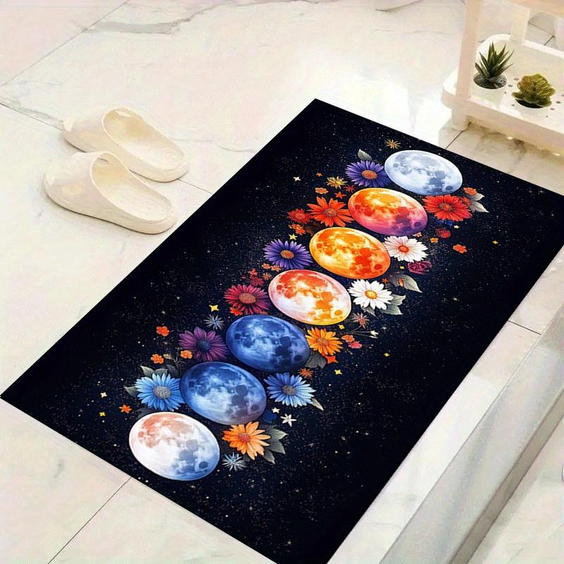 

1pc Planet and Flowers Pattern Area Rug, Anti Slip Non Shedding Stain Resistant Carpet 60cm by 90cm