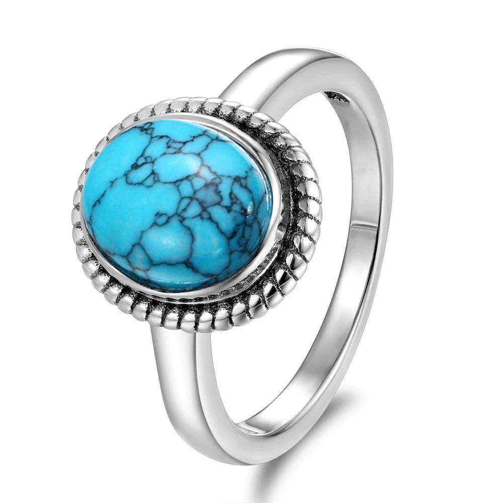 New Fashion 8x10 MM Oval Natural Turquoise Rings Women's CopperRing Vintage Fine Jewelry for Anniversary Gifts